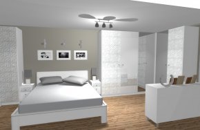 Projekt sypialni z szafą z paneli dekoracyjnych